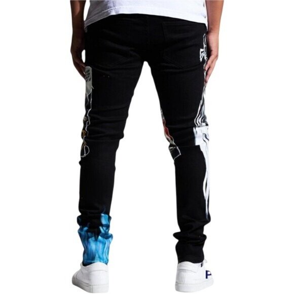 Embellish Mens Black Denim Jeans With Graphic Prints & Embroidery Size 34 - Picture 13 of 16